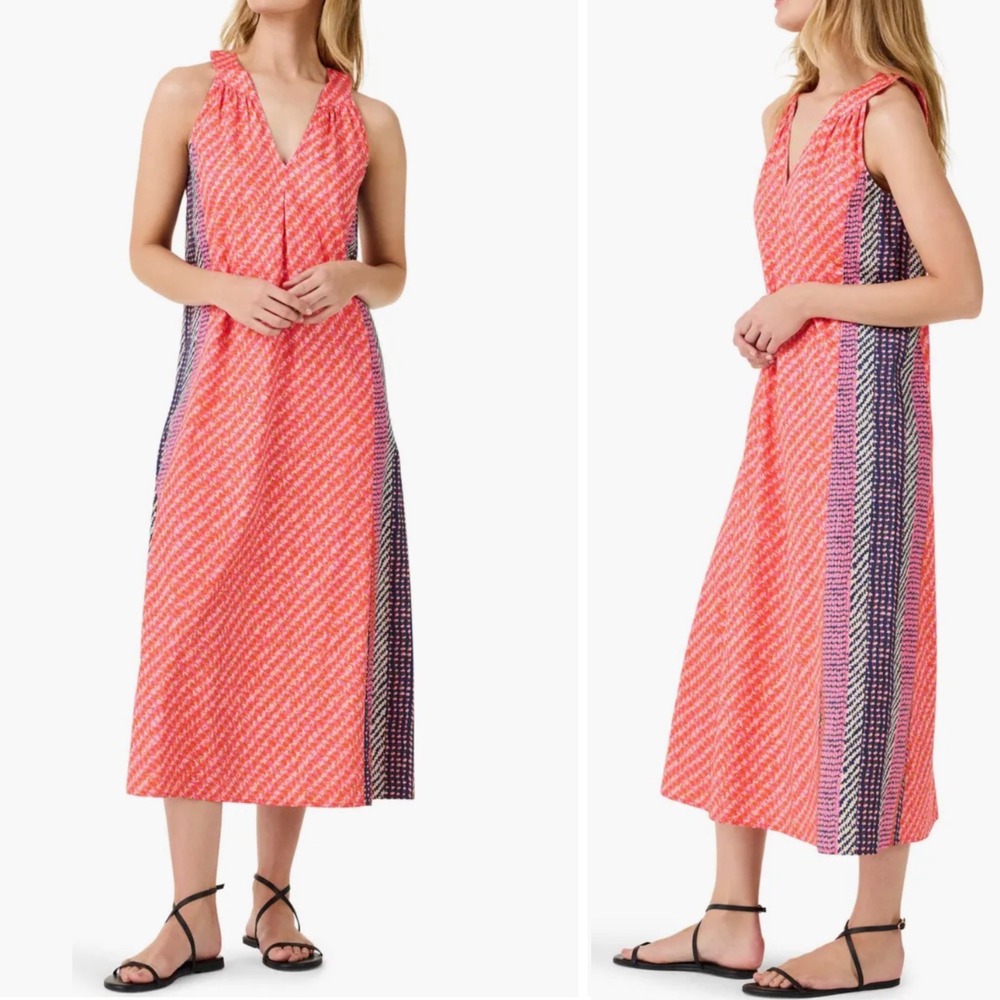 NIC+ZOE Spotty Stripes Orange Pink Mixed Print Cotton Sleeveless Maxi Dress Sz S